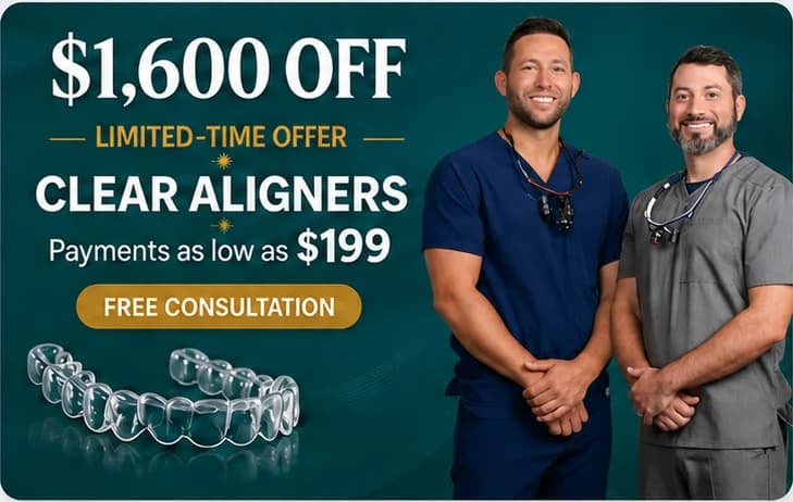 $1,600 off clear aligners limited-time offer, with payments as low as $199 and a free consultation